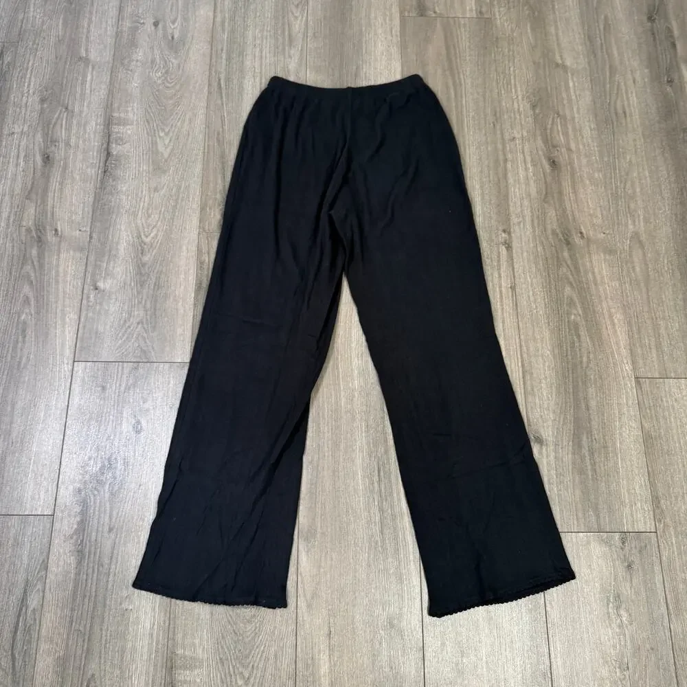 J.Crew Pointelle Pants WMNS XS Black Mid-Rise Drapey Wide Leg Elastic Waistband
